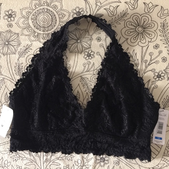 Rene Rofe 1X Black Lace Halter Bralette - Picture 3 of 5